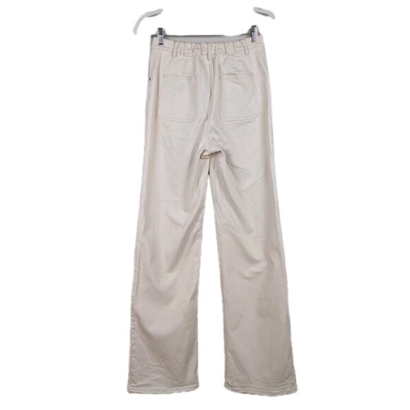 THAKOON Ecru High Waisted Denim Pant Elastic Waist Straight Leg Women's 4 - Picture 2 of 6